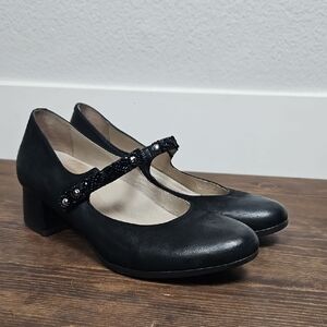 DANSKO Pearlina Block Heel Mary Jane Black Leather Embellished Shoes - Size 39
